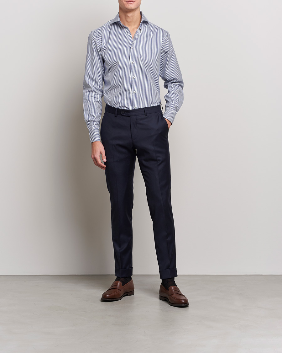 Herren | Stenströms | Stenströms | Fitted Body Stripe Shirt White/Blue