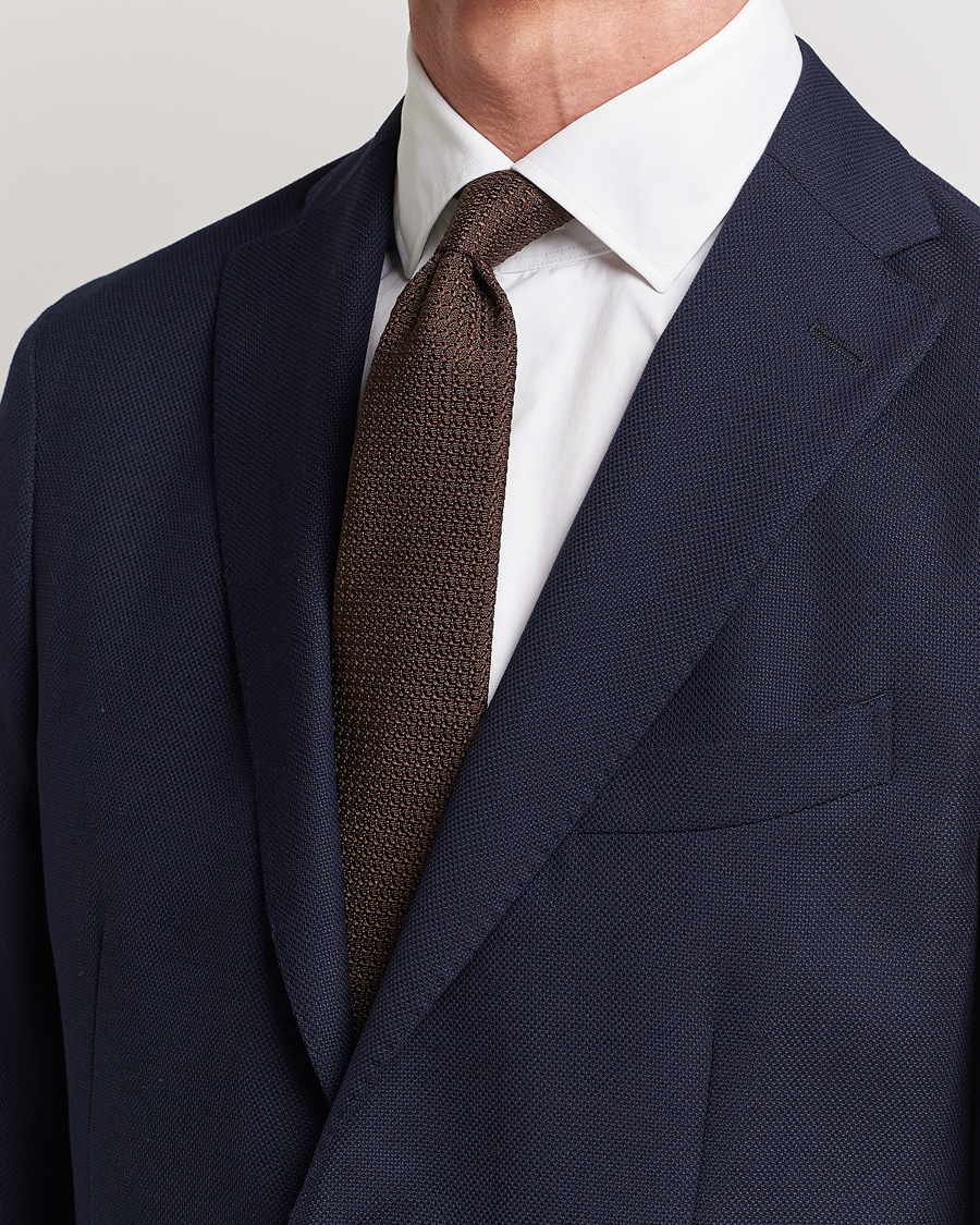Herren | Accessoires | Drake\'s | Silk Grenadine Handrolled 8 cm Tie Brown