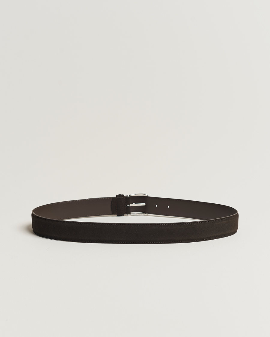Herren | Italian Department | Anderson's | Suede 3,5 cm Belt Dark Brown
