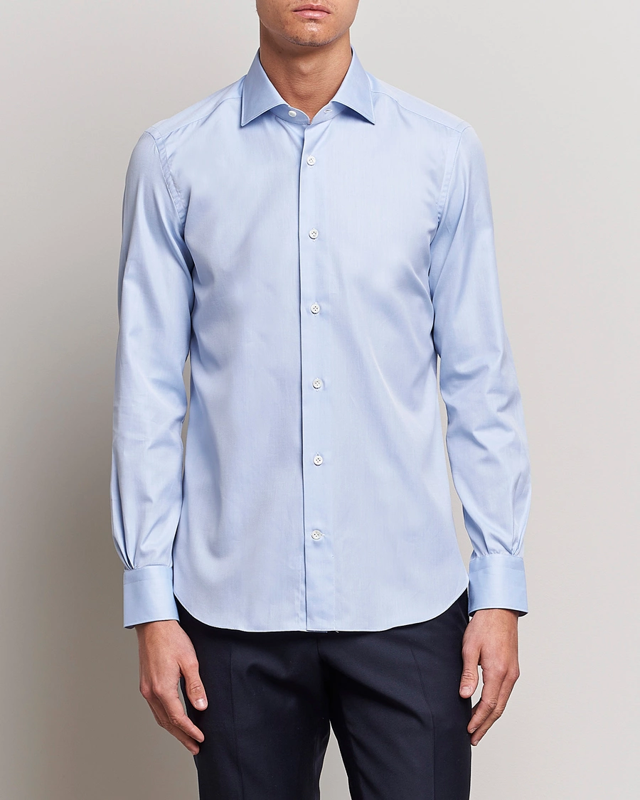 Herren | Formal Wear | Mazzarelli | Soft Cotton Cut Away Shirt Light Blue
