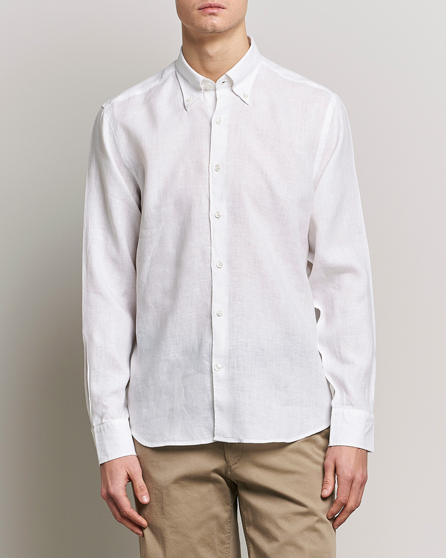 Herren | The Linen Lifestyle | Oscar Jacobson | Regular Fit Button Down Linen Shirt White