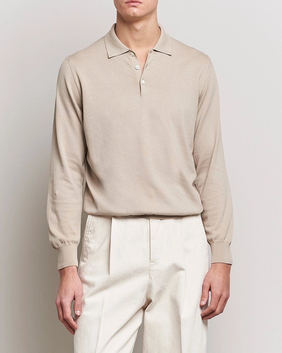Herren | Formal Wear | Canali | Cotton Long Sleeve Polo Beige