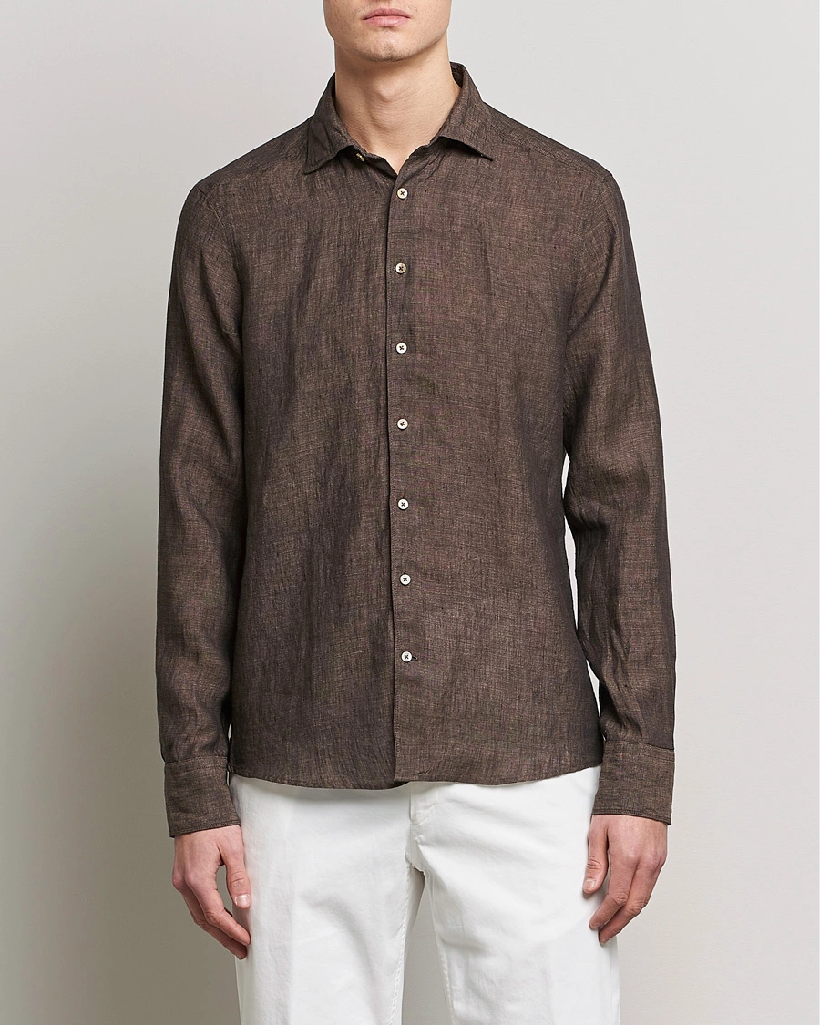 Herren | Stenströms | Stenströms | Slimline Cut Away Linen Shirt Dark Brown