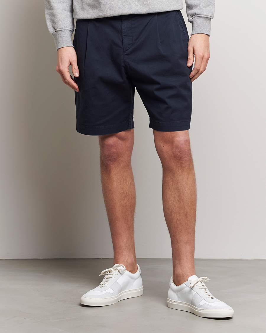 Herren |  | Sunspel | Pleated Stretch Cotton Twill Shorts Navy