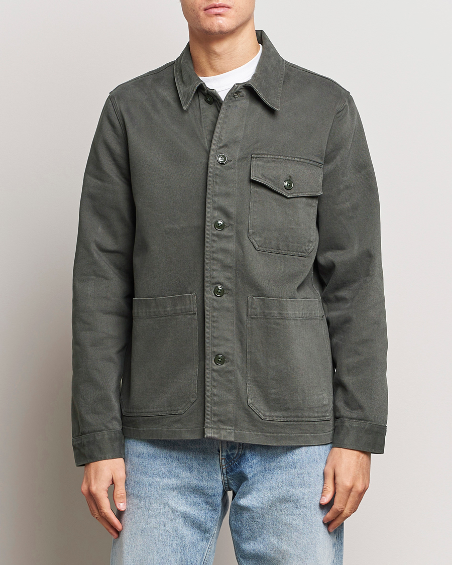 Herr | Skjortor | A Day\'s March | Patch Pocket Sturdy Twill Overshirt Olive