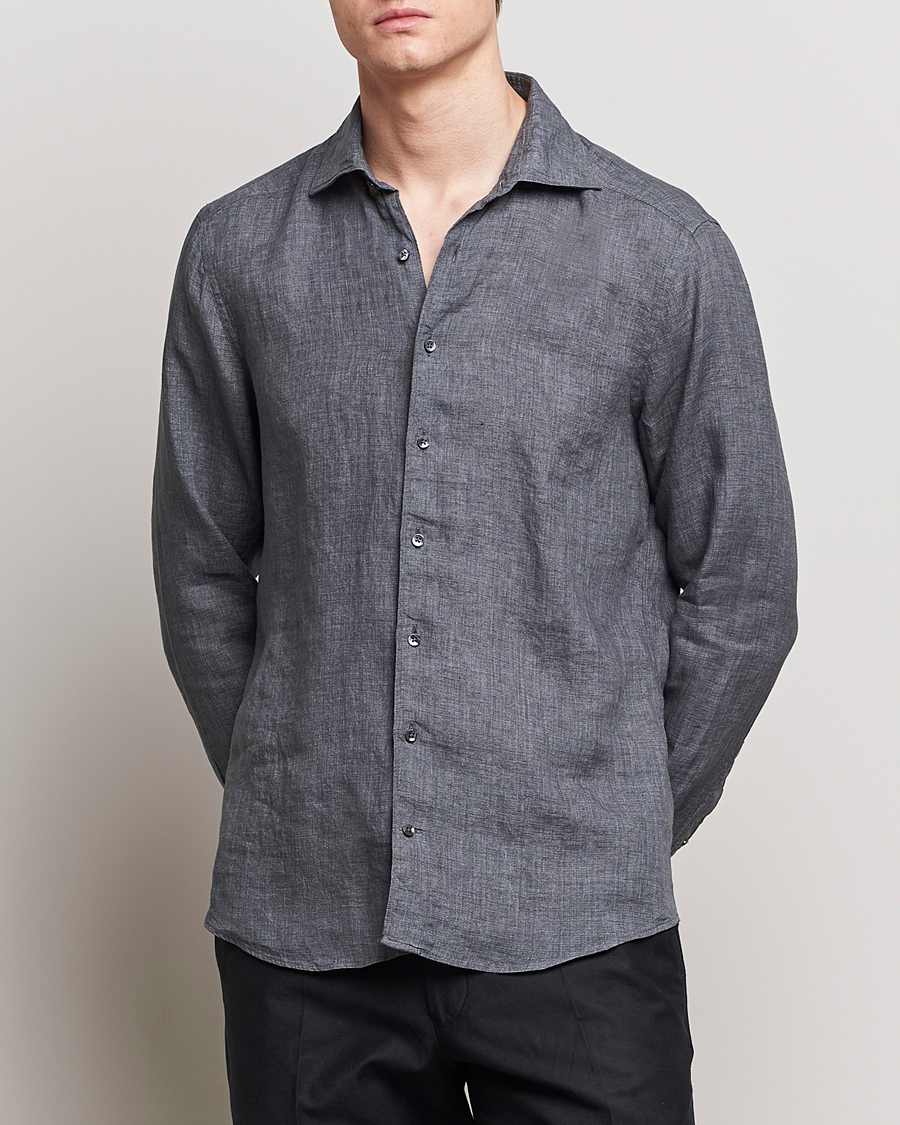 Herren |  | Stenströms | Slimline Cut Away Linen Shirt Dark Grey