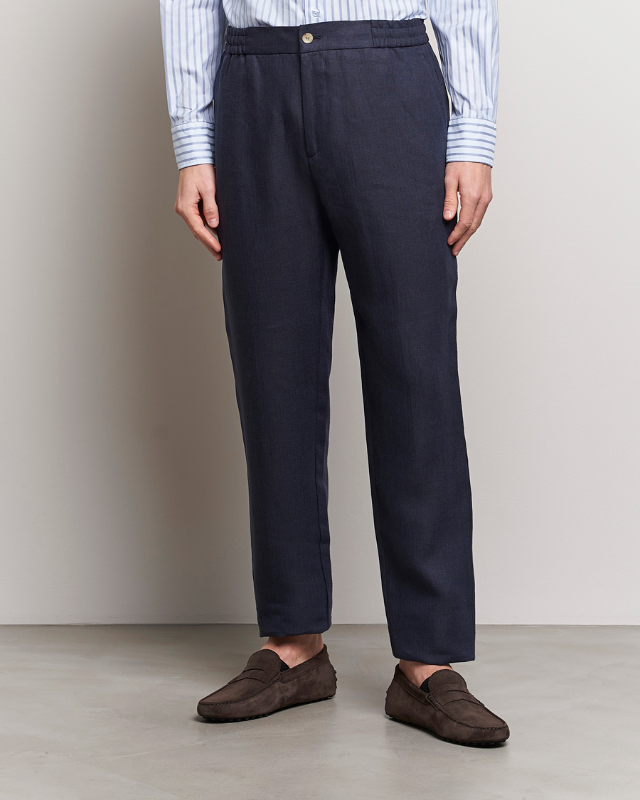 Herren | Luxury Brands | Etro | Linen Drawstring Trousers Navy