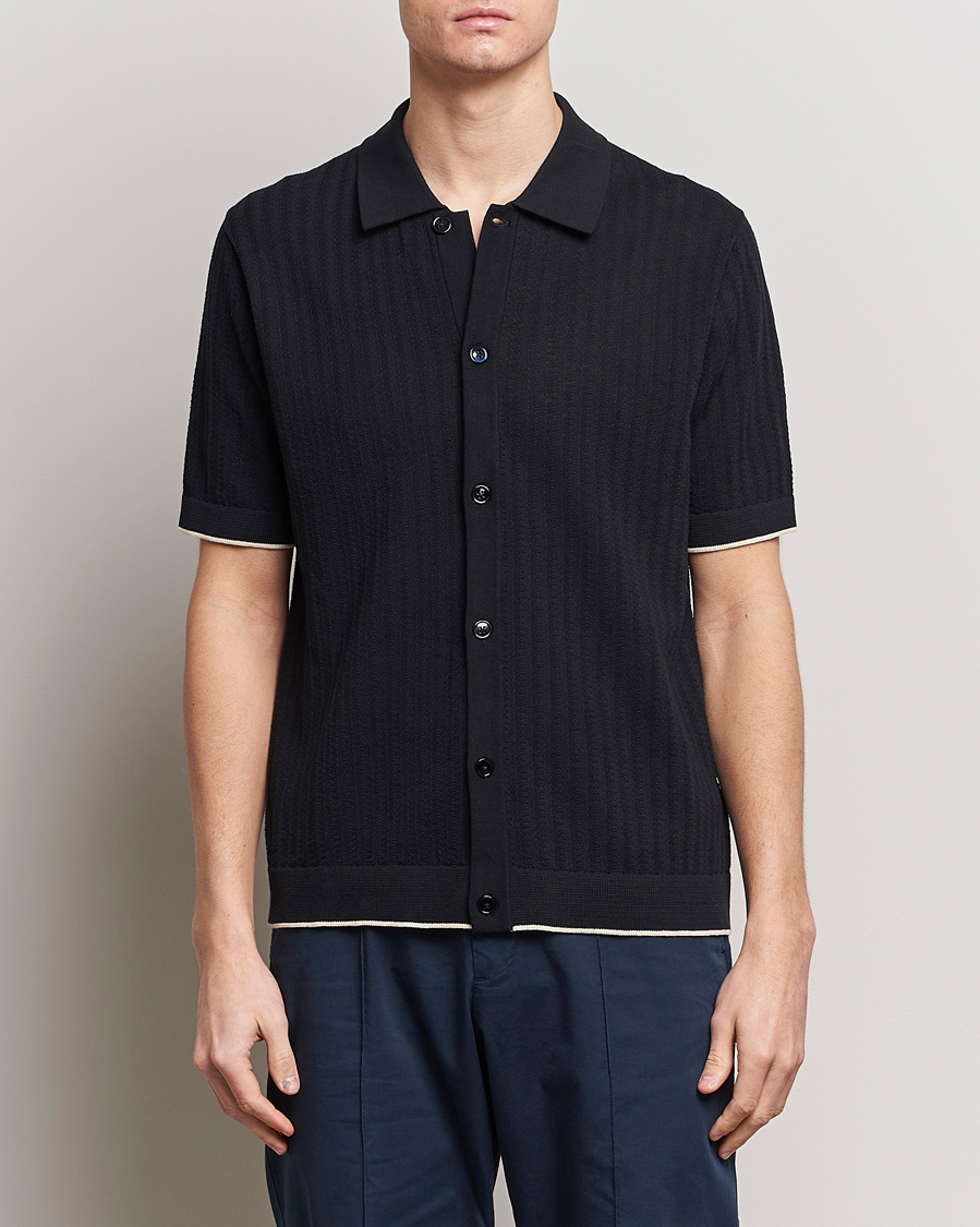 Herren |  | NN07 | Nalo Structured Knitted Short Sleeve Shirt Navy Blue