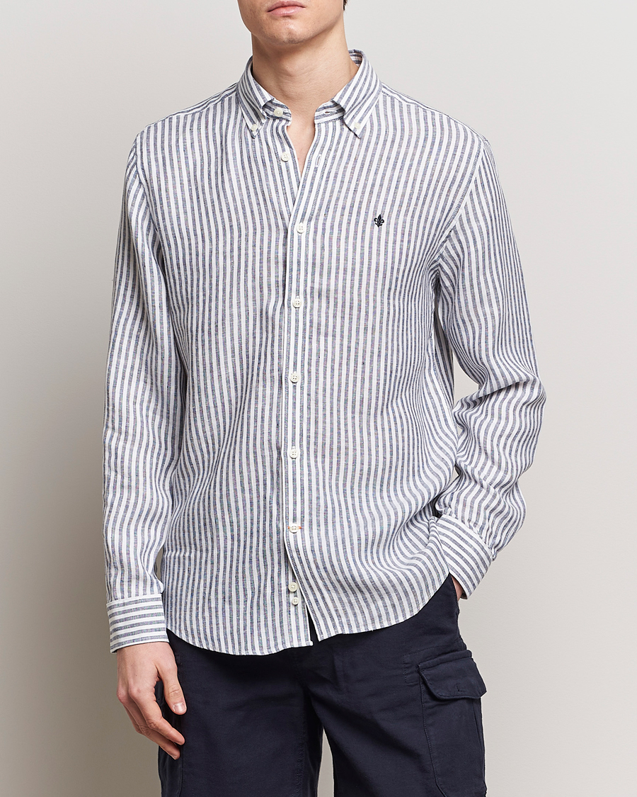 Herren | Morris | Morris | Douglas Linen Stripe Shirt Navy