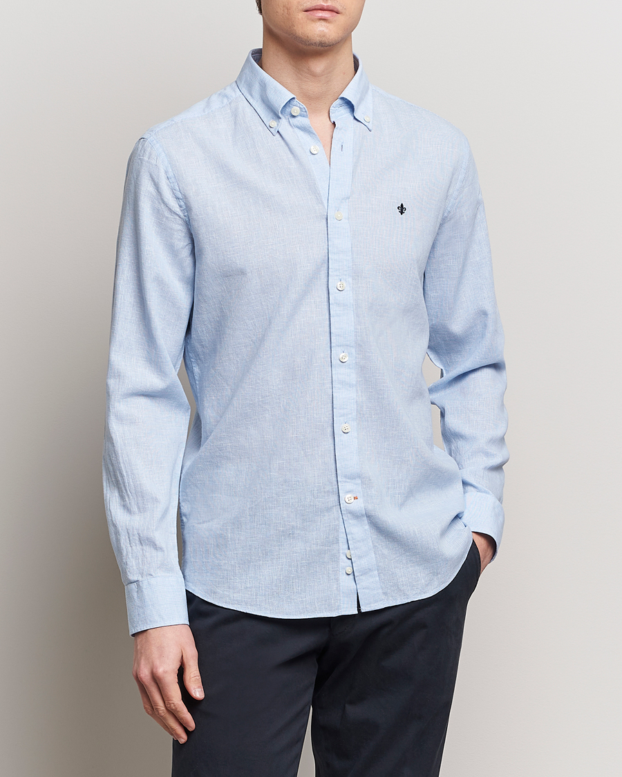 Herren | Morris | Morris | Slim Fit Linen Check Shirt Light Blue