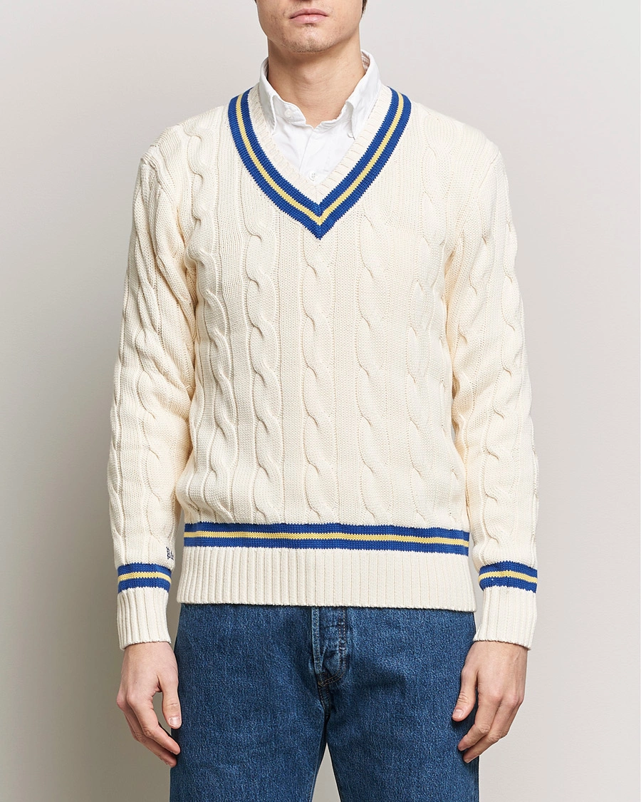 Herren |  | Polo Ralph Lauren | Cricket Cotton V-Neck Sweater Cream/Navy Stripe