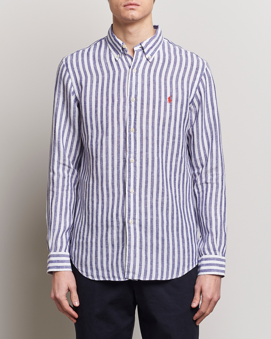 Herren | Kleidung | Polo Ralph Lauren | Custom Fit Striped Linen Shirt Blue/White