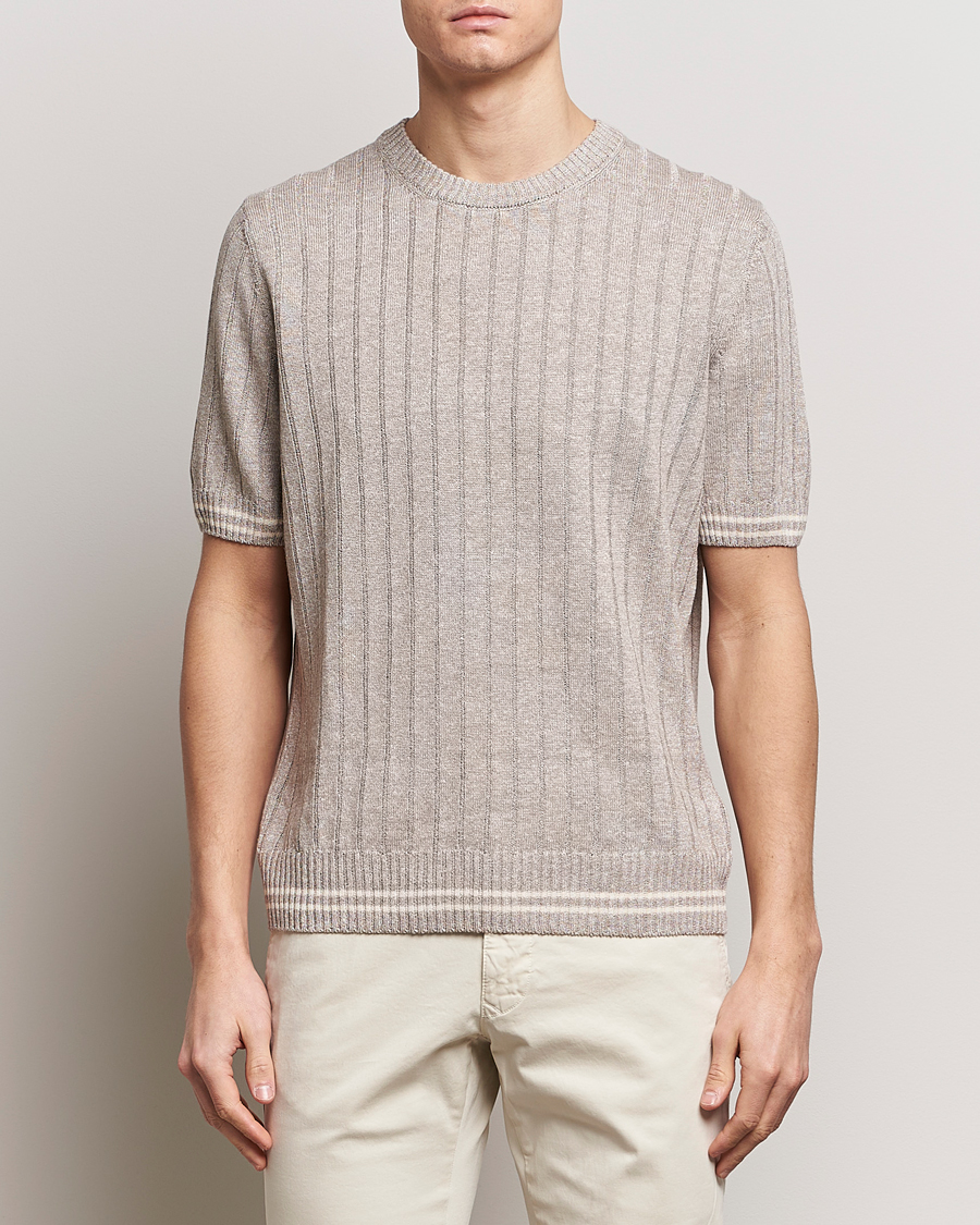 Herr | T-Shirts | Gran Sasso | Linen/Cotton Structured T-Shirt Beige Melange