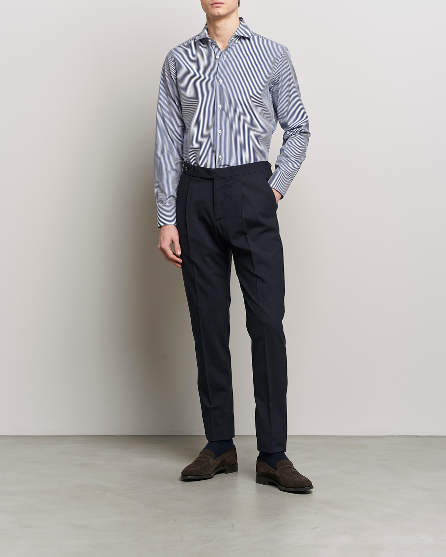 Herren | Formal Wear | Grigio | Cotton Poplin Dress Shirt Blue Stripe