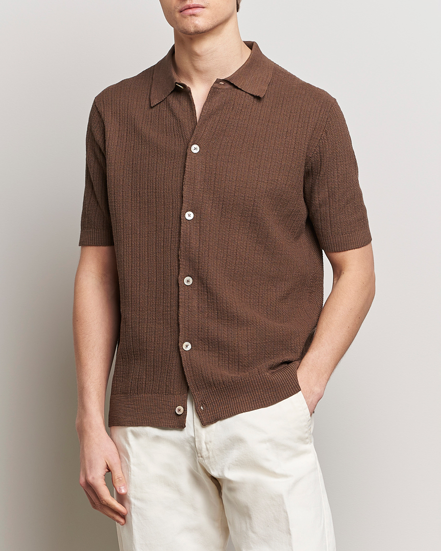 Herr | Skjortor | NN07 | Nolan Knitted Shirt Sleeve Shirt Cocoa Brown