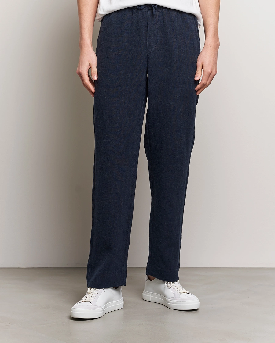 Herren | The Linen Lifestyle | A Day\'s March | Tamiat Drawstring Linen Trousers Navy