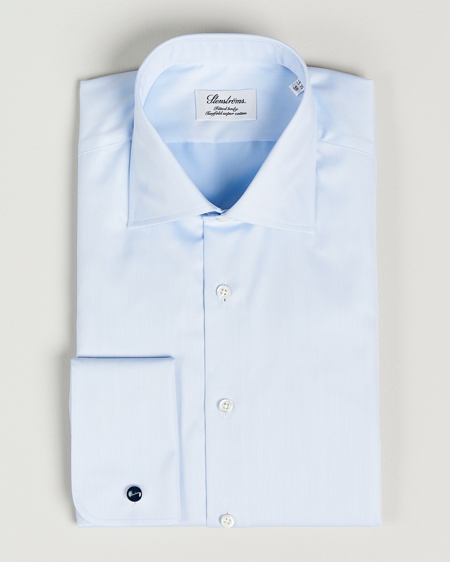Herren | Formelle Hemden | Stenströms | Fitted Body Shirt Double Cuff Blue