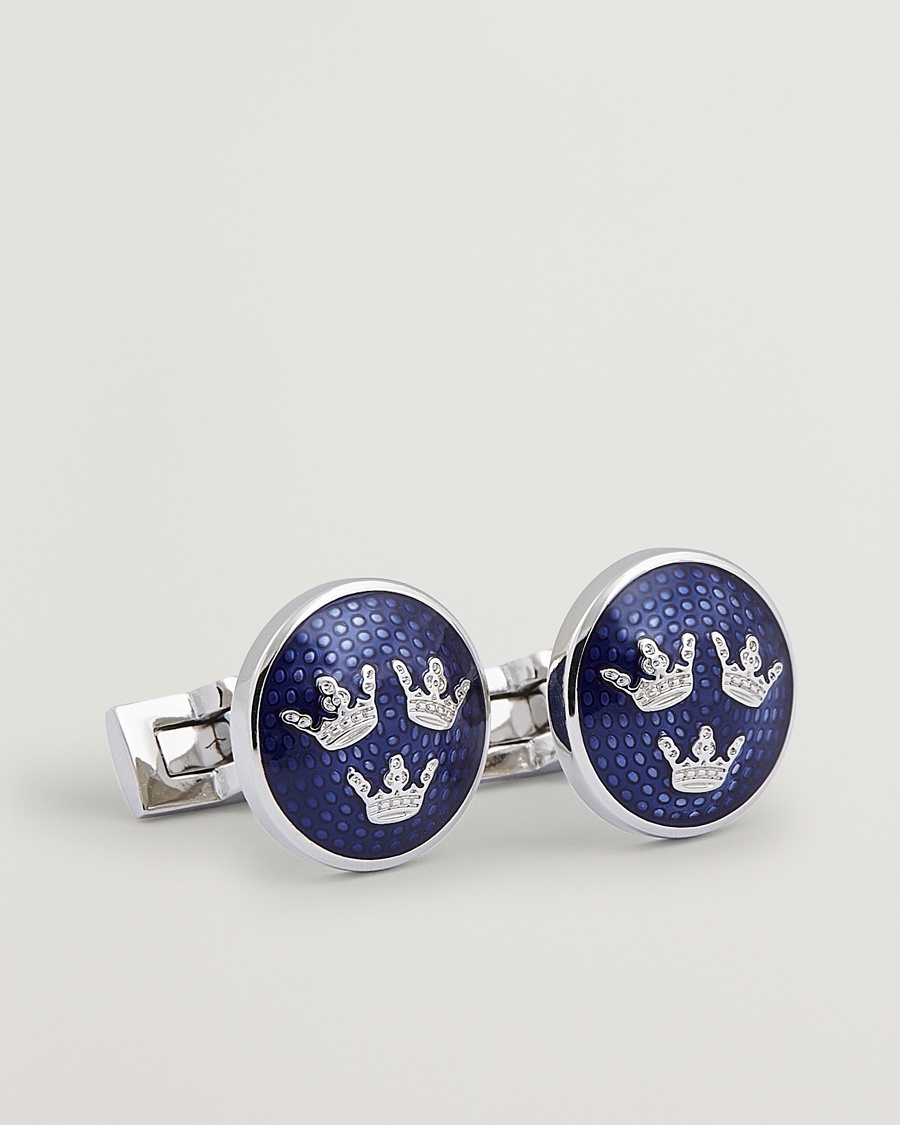 Herren | Black Tie | Skultuna | Cuff Links Tre Kronor Silver/Royal Blue
