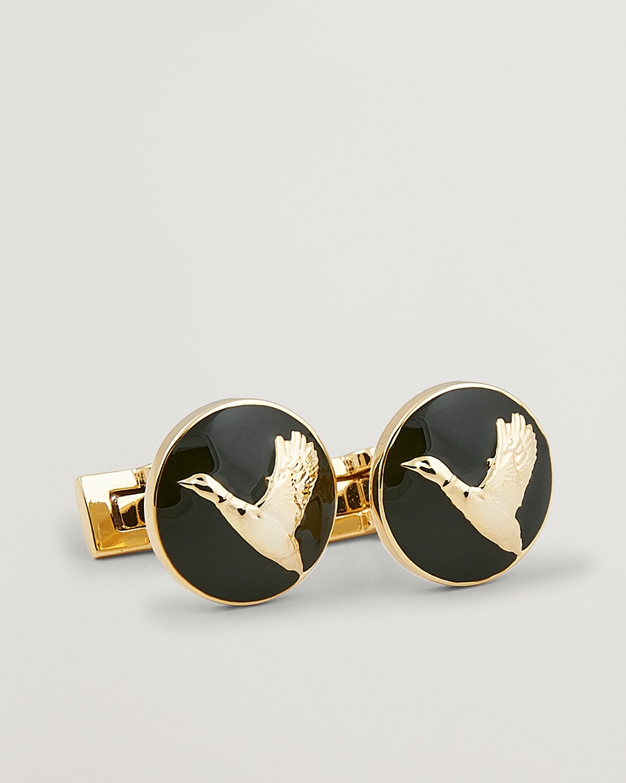 Herren | Black Tie | Skultuna | Cuff Links Hunter Flying Duck Gold/Green