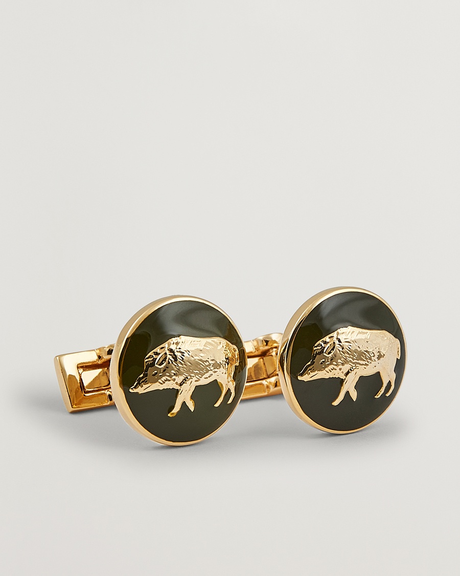 Herren | Black Tie | Skultuna | Cuff Links Hunter Wild Boar Gold/Green