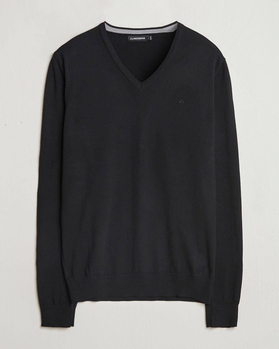 Herren | V-Ausschnitt | J.Lindeberg | Lymann True Merino V-Neck Pullover Black