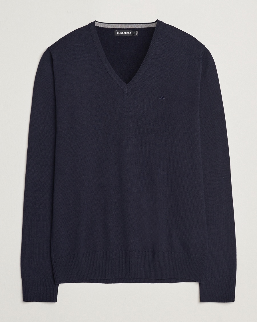 Herren | V-Ausschnitt | J.Lindeberg | Lymann True Merino V-Neck Pullover Navy
