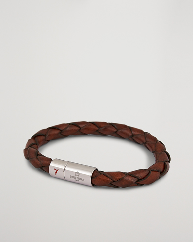 Herren |  | Skultuna | Leather Bracelet Plaited 7 by Lino Ieluzzi Brown