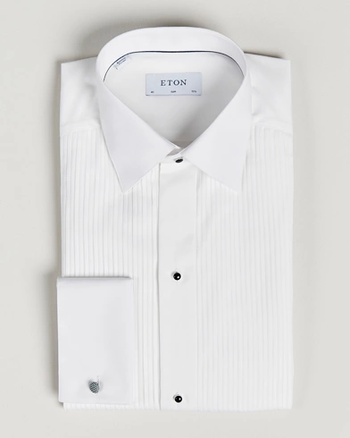Herren | Black Tie | Eton | Slim Fit Tuxedo Shirt Black Ribbon White
