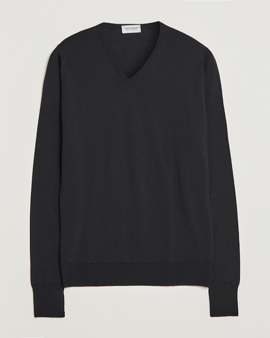 Herren | V-Ausschnitt | John Smedley | Bobby Extra Fine Merino V-Neck Pullover Black