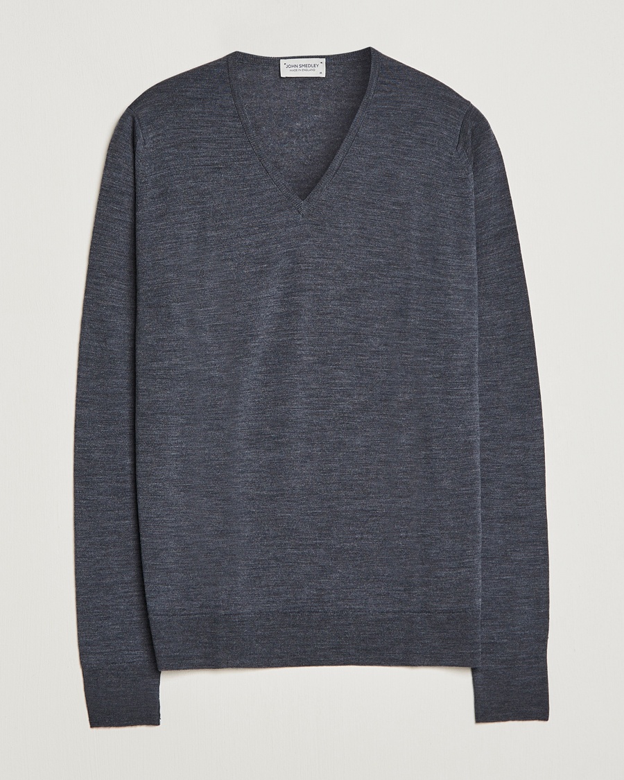 John Smedley Bobby Extra Fine Merino V-Neck Pullover Charcoal – Grau