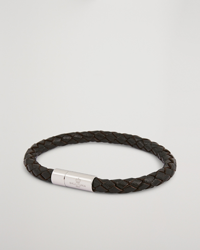 Herren | Armbänder | Skultuna | One Row Leather Bracelet Dark Brown Steel