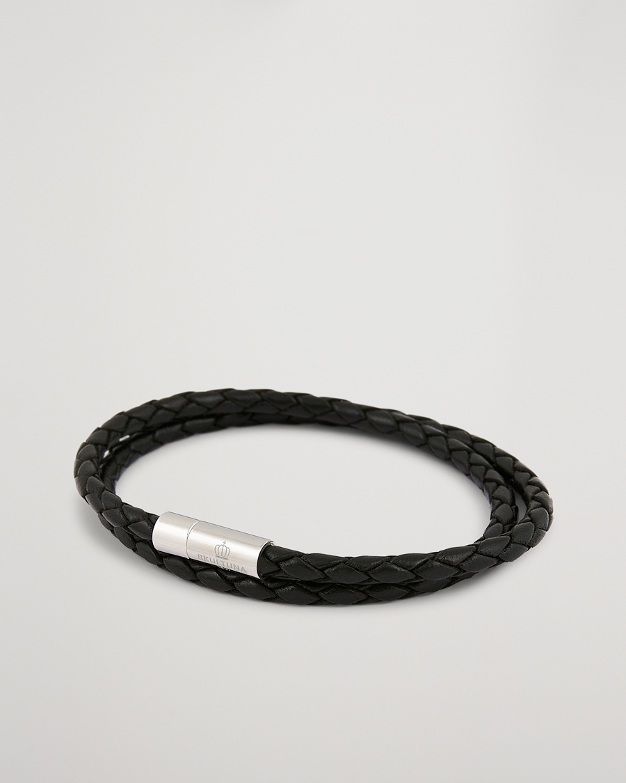 Skultuna Two Row Leather Bracelet Black Steel – Schwarz
