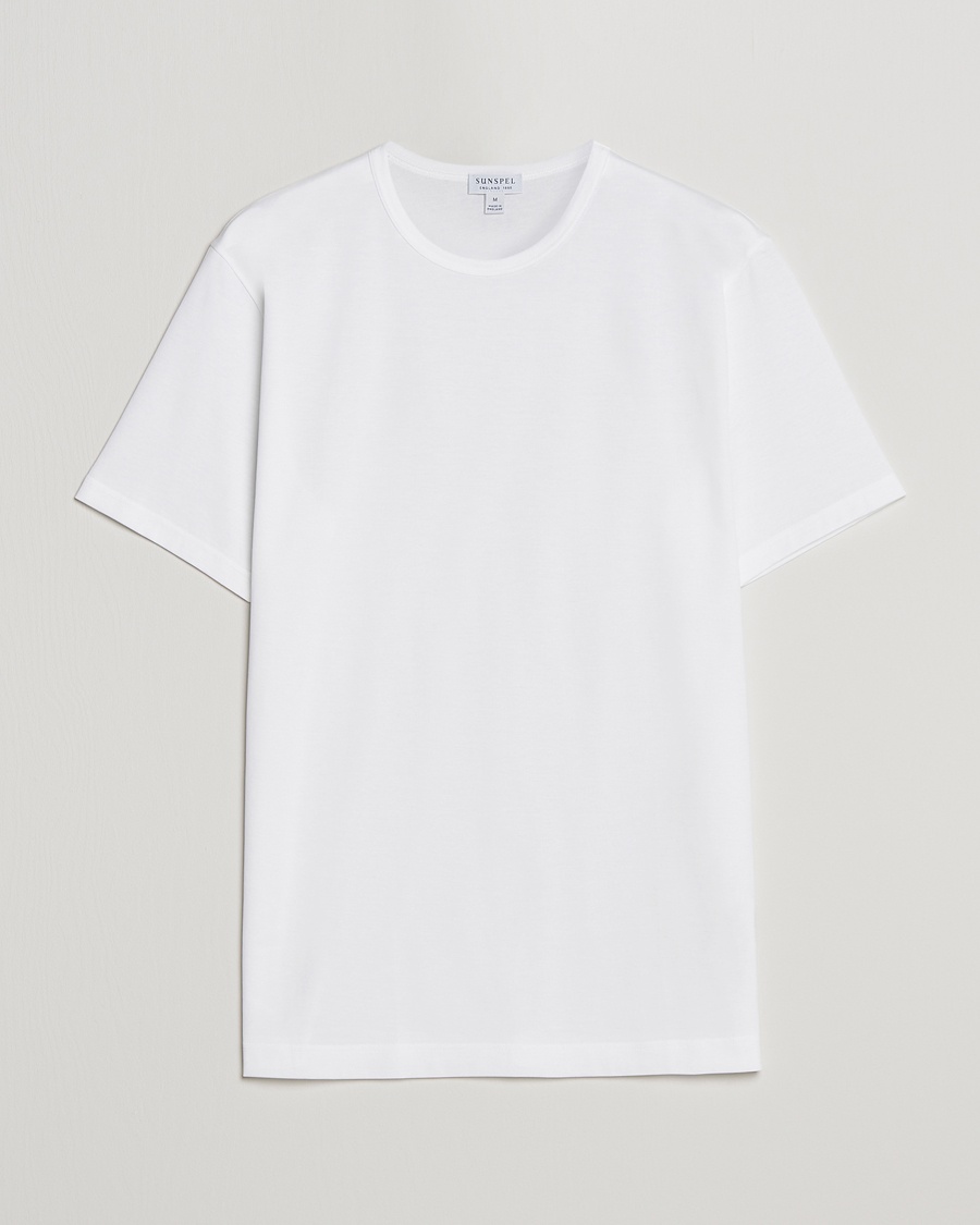 Herren | Weiße T-Shirts | Sunspel | Crew Neck Q82 Cotton T-Shirt White