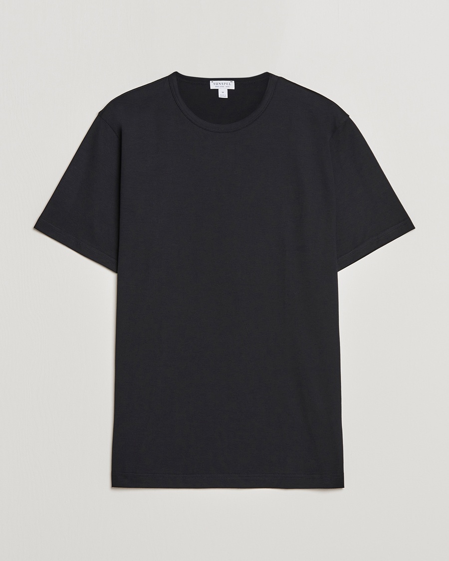 Herren | Schwartze t-shirts | Sunspel | Crew Neck Q82 Cotton T-Shirt Black