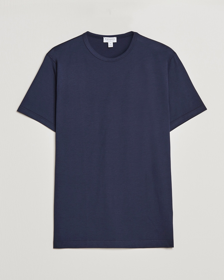 Sunspel Crew Neck Q82 Cotton T-Shirt Navy – Blau