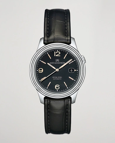 Herren | Fine watches | Sjöö Sandström | Royal Steel Classic 41mm Black and Black Alligator