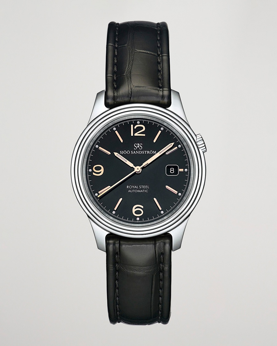 Herren | Lederarmband | Sjöö Sandström | Royal Steel Classic 41mm Black and Black Alligator