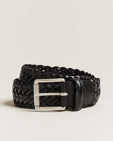 Herren |  | Anderson's | Woven Leather 3,5 cm Belt Tanned Black