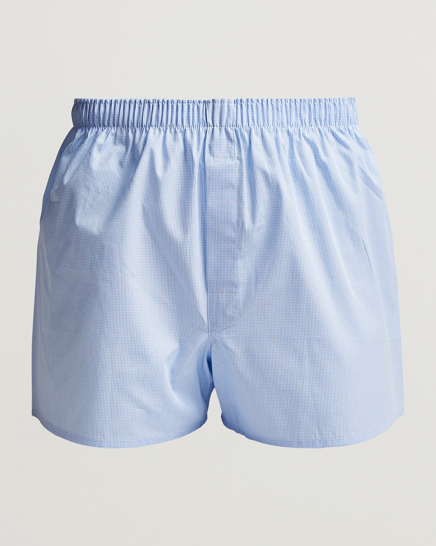 Herren | Unterhosen | Sunspel | Classic Woven Cotton Boxer Shorts Light Blue Gingham