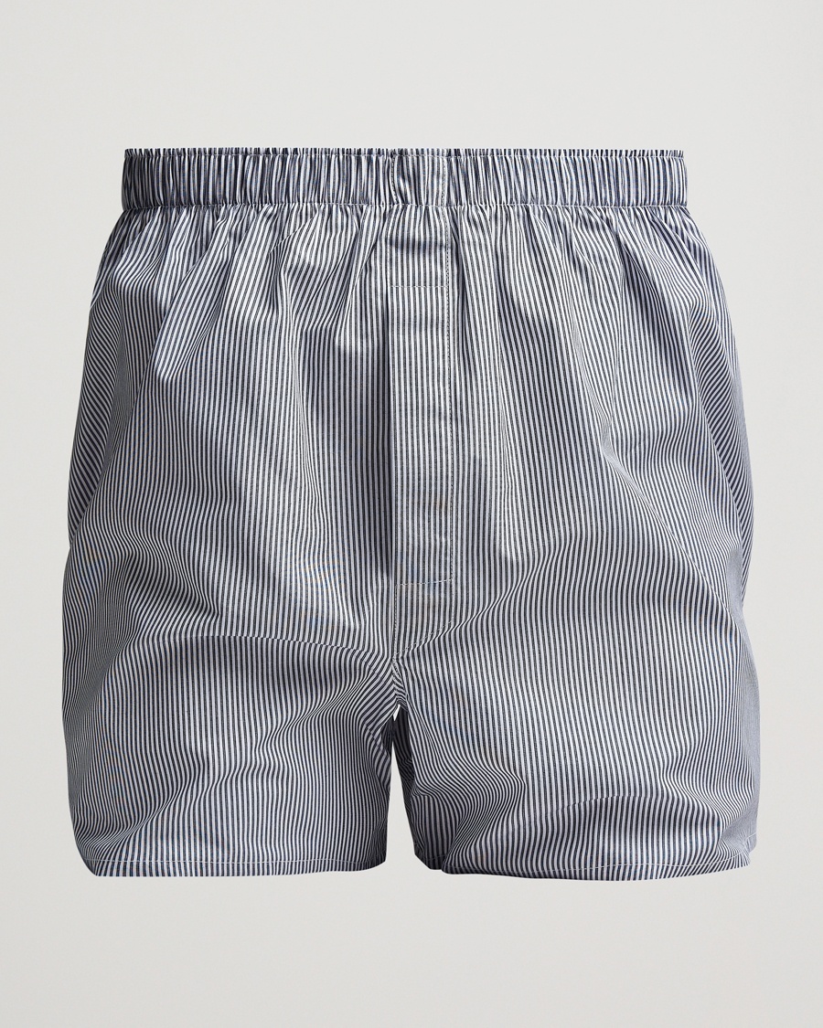 Sunspel Classic Woven Cotton Boxer Shorts White/Light Blue – Blau