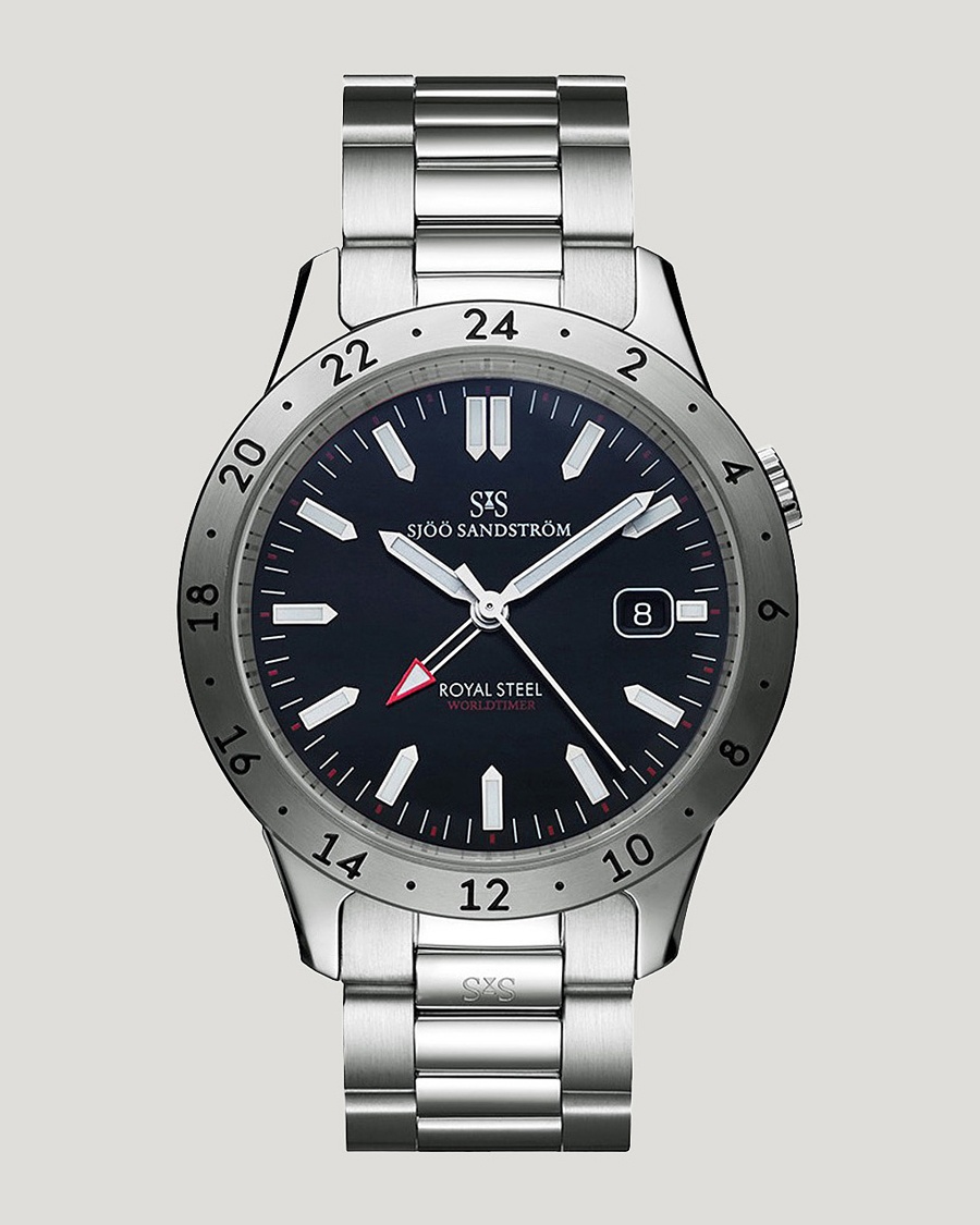 Sjöö Sandström Royal Steel Worldtimer 41mm Black with Steel – Silber