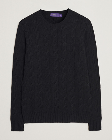 Herren | Kaschmirpullover | Ralph Lauren Purple Label | Cashmere Cable Crew Neck Sweater Black