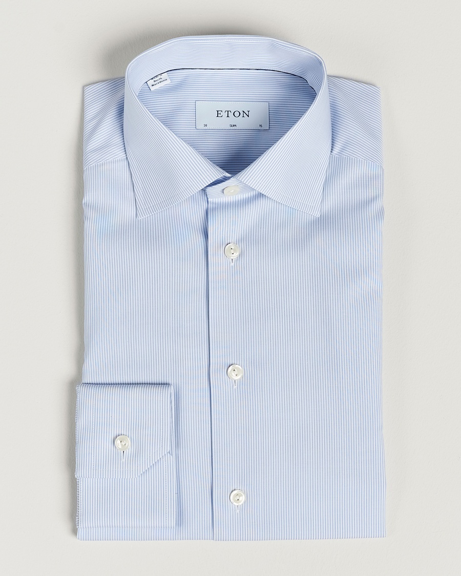 Herren | Formelle Hemden | Eton | Slim Fit Poplin Thin Stripe Shirt Blue/White