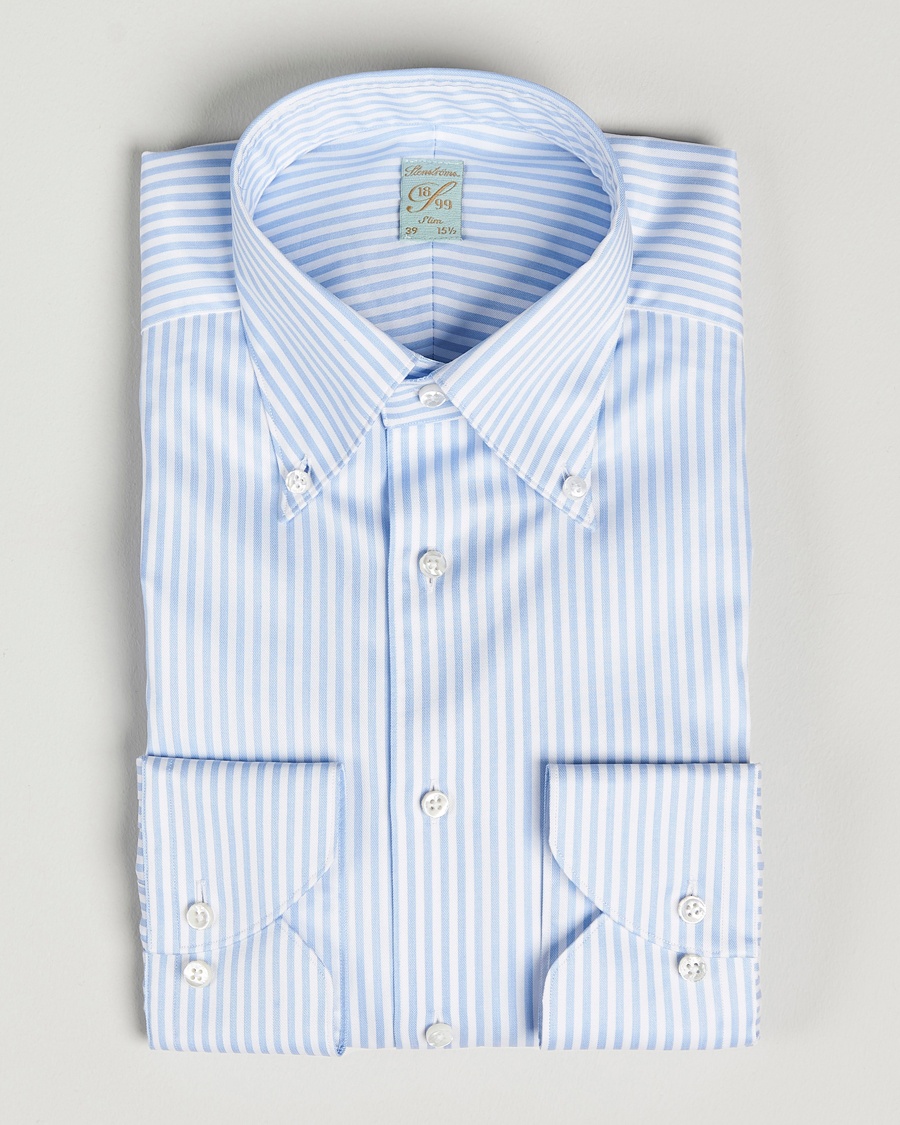Herren | Businesshemden | Stenströms | 1899 Slimline Button Down Stripe Shirt White/Blue