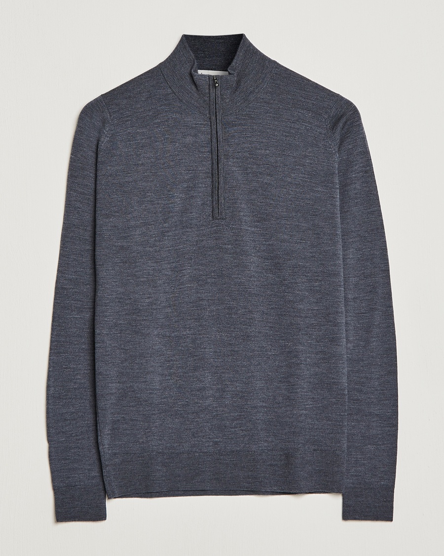 Herren | Pullover | John Smedley | Barrow Extra Fine Merino Half Zip Charcoal
