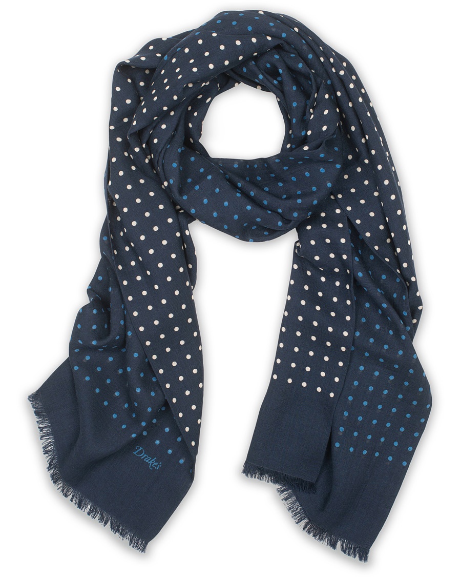  Wool/Silk Classic Spot Scarf Navy/White/Blue