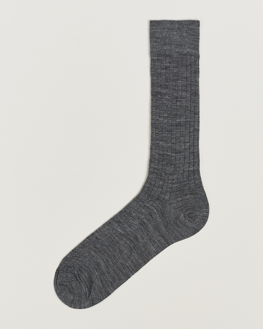 Bresciani Wool/Nylon Ribbed Short Socks Medium Grey – Grau