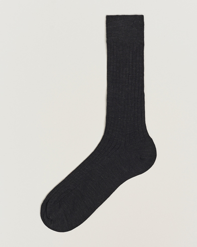 Herren | Socken aus Merinowolle | Bresciani | Wool/Nylon Ribbed Short Socks Anthracite