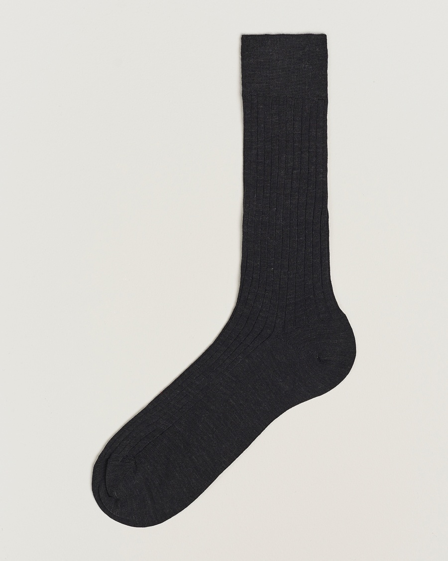 Bresciani Wool/Nylon Ribbed Short Socks Anthracite – Grau