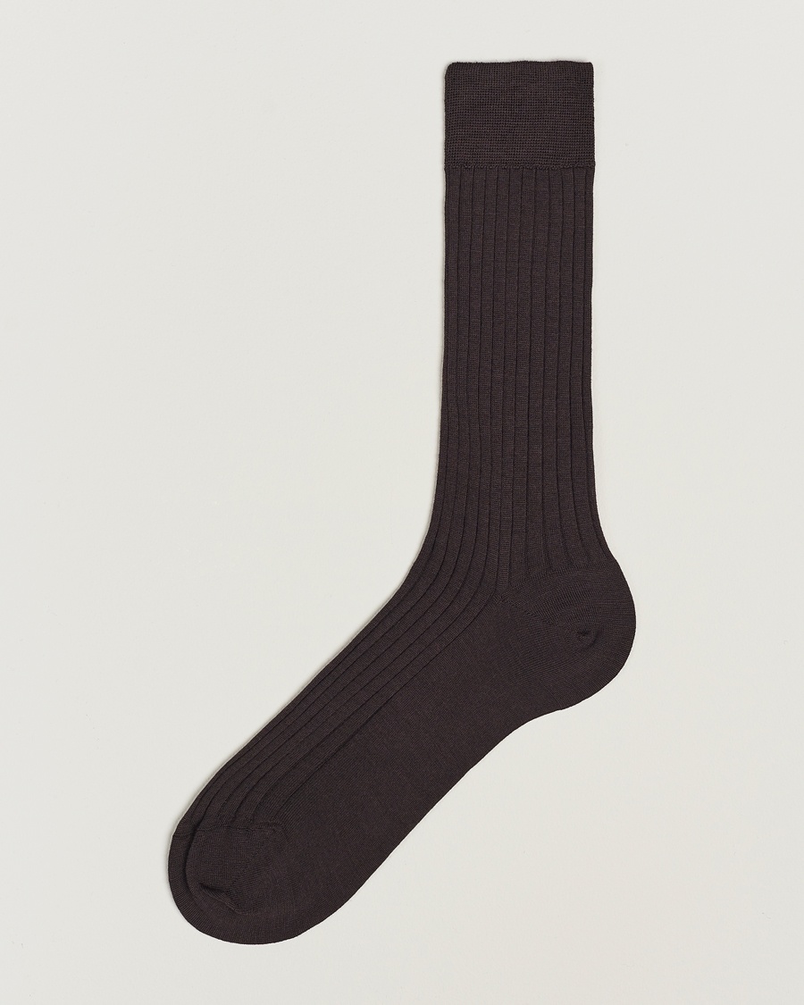 Bresciani Wool/Nylon Ribbed Short Socks Brown – Braun